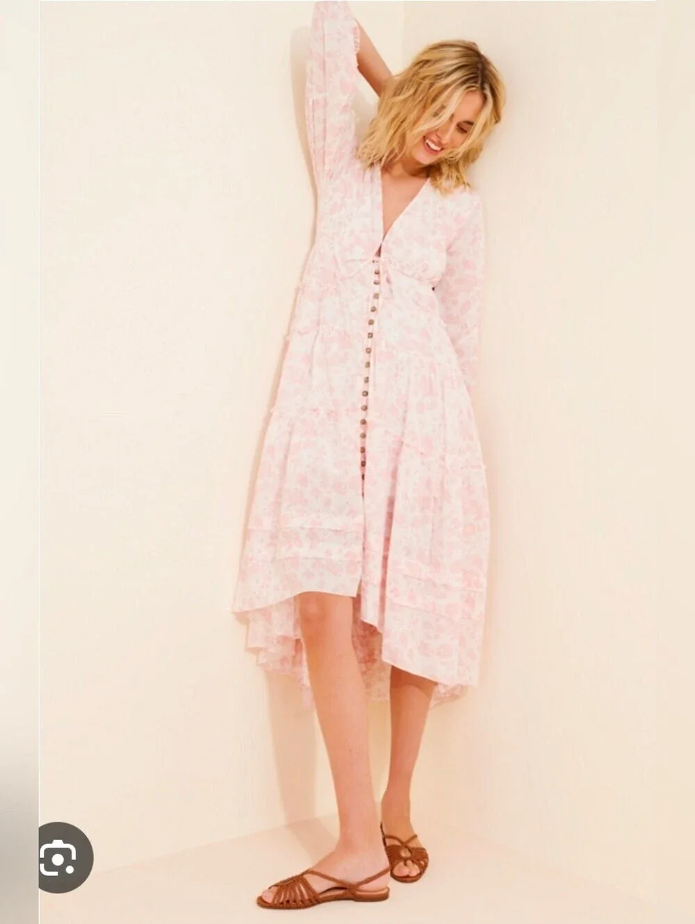 Free People Pappiet Floral MIDI Dress White Size XS 1760